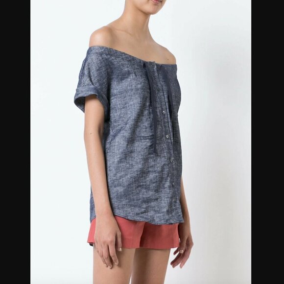 Theory Velvela Chambray Shirt In Deep Denim M - Picture 6 of 10